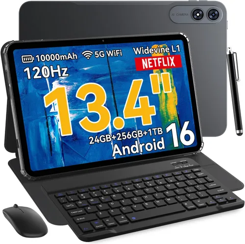 13.4 pulgadas Las mejores tabletas Android 15 de 2025 con teclado y lápiz, pantalla grande de 13+ pulgadas Tablet PC 2 en 1 con estuche, lápiz
