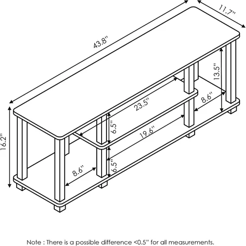 Miniatura 6 de Furinno Turn-N-Tube - Soporte para televisor de 3 niveles, 3D, sin herramientas, para televisores de hasta 50 pulgadas, con tubos cuadrados