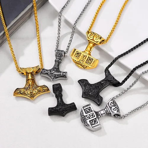 Miniatura 4 de U7 Collares de nudo celta, joyería vikinga nórdica de acero inoxidable, martillo de Thor, runas, triqueta mágica, nudo trinitario, colgante de cruz