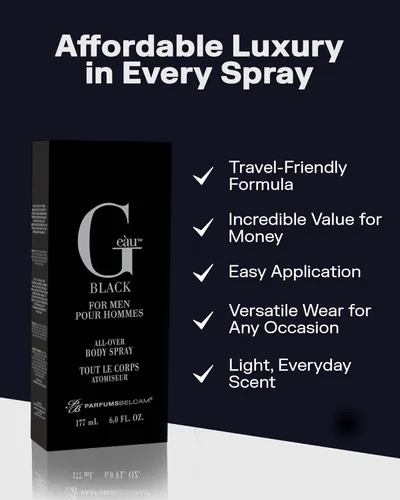 Miniatura 4 de PB ParfumsBelcam G eàu - Spray corporal negro para hombres – Aroma acuoso fresco con salvia, incienso y pimienta – Bruma corporal ligera