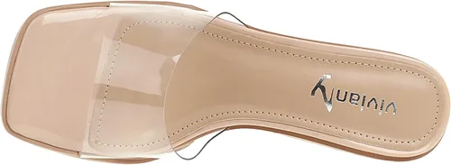 Miniatura 6 de vivianly Sandalias de tacón transparente para mujer, tacones gruesos transparentes, sin espalda, puntera abierta, sin cordones, zapatos de vestir
