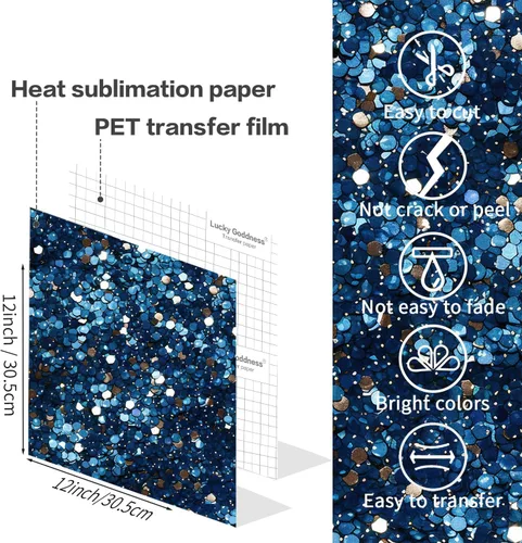 Miniatura 5 de Hojas de transferencia de sublimación para vasos, camisetas en blanco, papel de transferencia de sublimación con purpurina azul para máquina