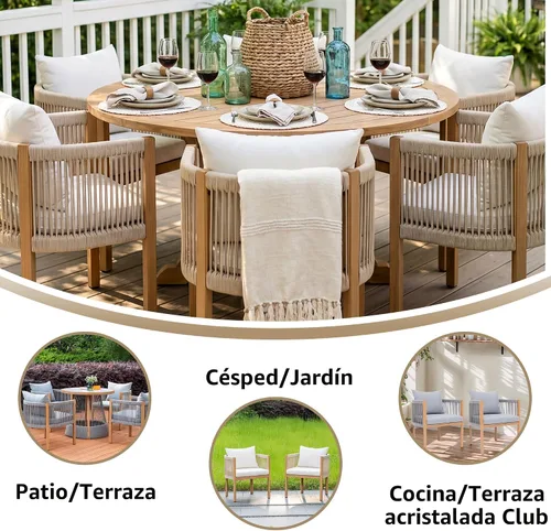 Miniatura 9 de Juego de 2 sillas de comedor al aire libre, juego de muebles de patio de mimbre con reposabrazos, respaldo acolchado, sillas de comedor de barril