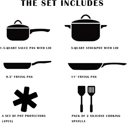 Miniatura 6 de Vkoocy Juego de ollas y sartenes antiadherentes, juego de utensilios de cocina de cerámica saludable, 12 piezas de ollas de cocina y sartenes