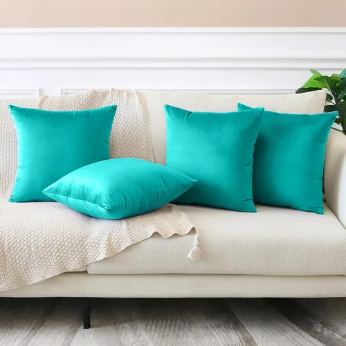 Miniatura 2 de OTOSTAR Juego de 4 fundas de almohada decorativas de terciopelo suave sólido, fundas de cojín cuadradas de lujo para sofá, automóvil, patio, Verde