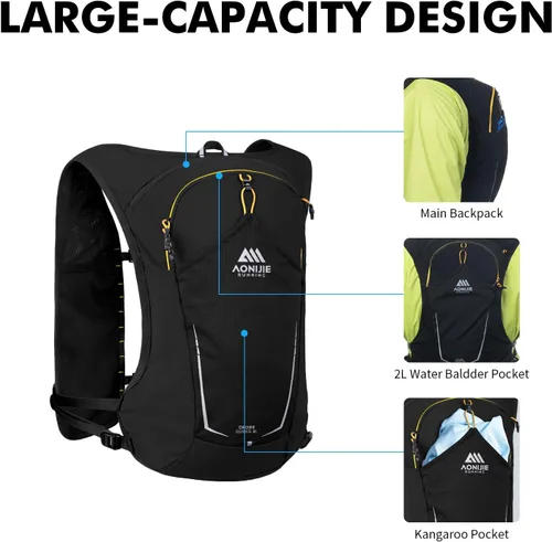 Miniatura 4 de AONIJIE Running Hydration Vest for Men & Women, 8L Hydration Backpack, Multiple Pocket Designs for Water Bottles/Bladders, Lightweight Breathable