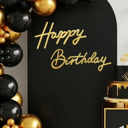 Miniatura 27 de TONIFUL Cartel de feliz cumpleaños para telón de fondo, pancarta de fieltro negro, incluye pegamento de puntos, perfecto para telón de fondo