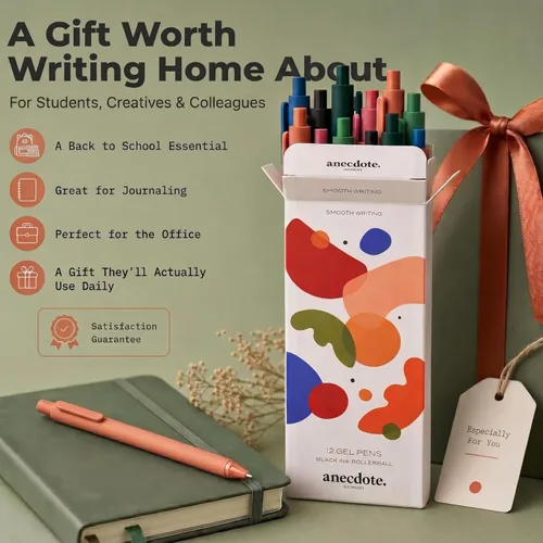Miniatura 7 de ANECDOTE. Journaling Pens Set (6 Pack) Black Ink Planner Pens, Fine Point Pens (0.5mm) Cute Journal Accessories, Retractable Gel Pen Set, Smooth