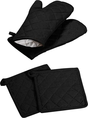 Miniatura 25 de Oven Mitt (7"x13") & Pot Holder (8"x8") 100% Cotton Set of Heat Resistant Oven Gloves & Hot Pads for Gifts, BBQ, Cooking, Baking, Thanksgiving