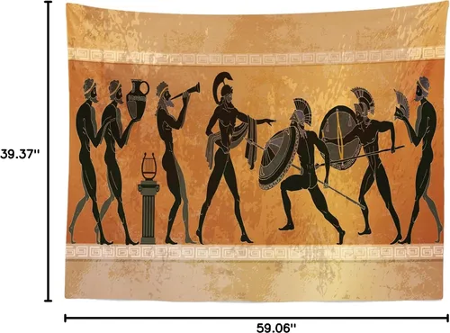 Miniatura 8 de Telón de fondo de tela de 5 x 3 pies, fondo de guerrero de la antigua Grecia antigua, mitología griega, figura negra, figuras de guerreros