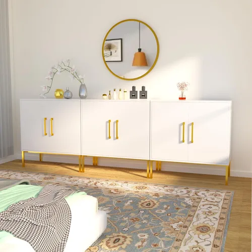 Miniatura 6 de JOZZBY Aparador de buffet con almacenamiento, gabinete de madera moderno con estantes ajustables, gabinetes blancos y dorados para sala de estar