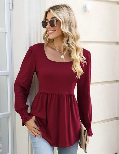 Miniatura 3 de Widmile Blusa de manga abombada para mujer, estilo casual, cuello cuadrado, con estampado floral, con encaje