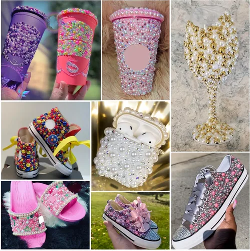 Miniatura 5 de 60g de perlas planas mixtas y diamantes de imitación para manualidades, vasos, zapatos, arte de uñas facial, perlas medias de 2mm-10mm y piedras
