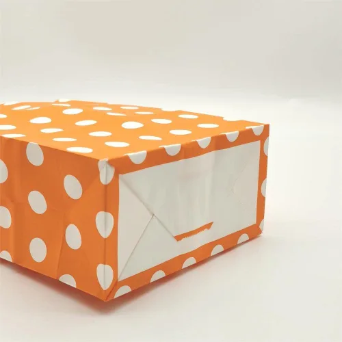 Miniatura 5 de JEYE Paquete de 12 bolsas de regalo de lunares naranjas con asa, bolsas de papel kraft de tamaño mediano a granel, bolsas de papel reciclables