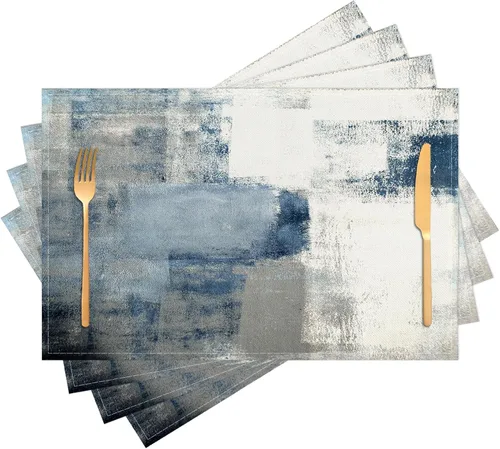 Miniatura 8 de Beige Grey Placemats Place Mats Set of 4 Modern Abstract Art Kitchen Table Mats - Washable Wipeable Linen Cloth Heat Resistant Dining Placemats for