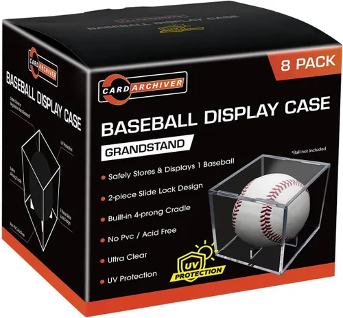 Paquete de 8 cajas de exhibición de béisbol - Soporte de béisbol cuadrado de acrílico con protección UV, cajas de exhibición de béisbol de tamaño