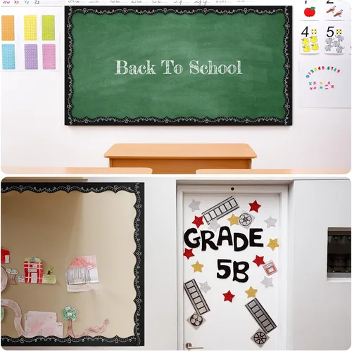 Miniatura 4 de Eaasty Tablero de anuncios negro de 69 pies, borde festoneado para aula, borde festoneado, borde de tiza, borde festoneado, bordes festoneados