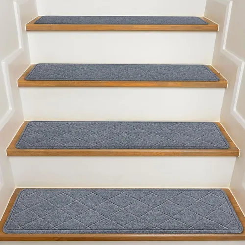 Peldaños de escalera para escalones de madera interior, paquete de 15 unidades de 8 x 30 pulgadas, alfombra antideslizante con adhesivo reutilizable