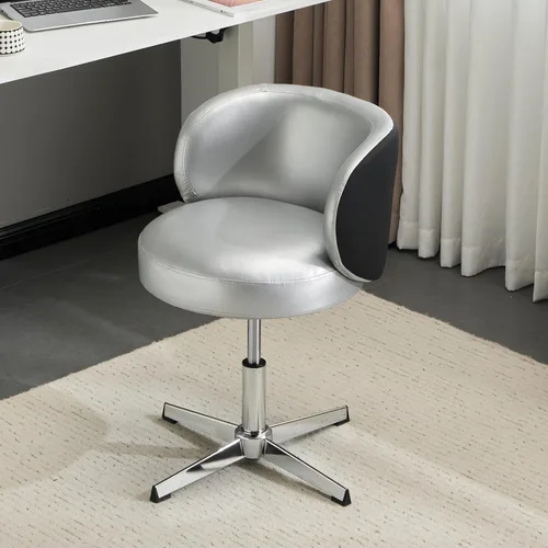 Miniatura 14 de VINGLI Bonita silla de escritorio giratoria pequeña y cómoda con ruedas, soporte lumbar ergonómico de respaldo bajo para tocador/técnico de uñas, Pu
