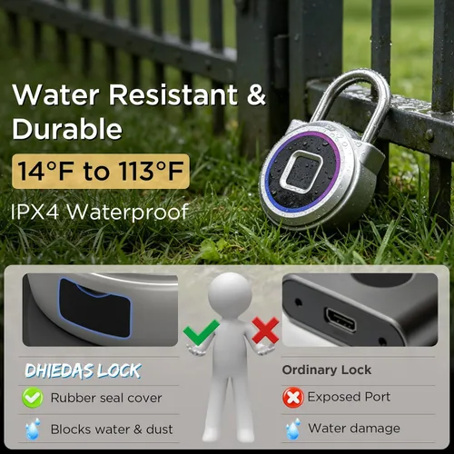 Miniatura 6 de Candado de huellas dactilares, casillero de gimnasio con aplicación Bluetooth para reloj iOS, candado biométrico inteligente sin llave, impermeable