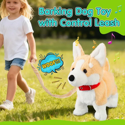Miniatura 3 de HCdoujoy Perro Corgi juguete que camina y ladra, cachorro interactivo musical que canta y baila con control de volumen, camina con correa, menea