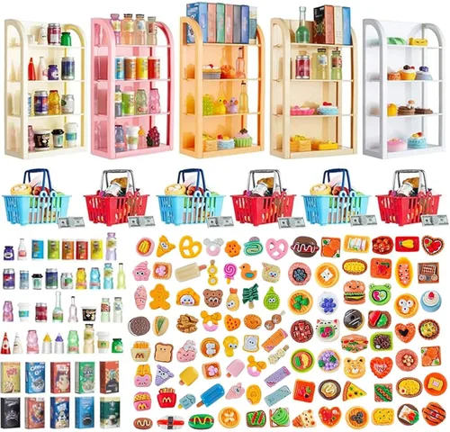 Miniatura 9 de 50 piezas de botellas en miniatura de comida y bebida, latas de refresco, accesorios de juego de cocina de simulación, juguetes de Hamburgo, pastel
