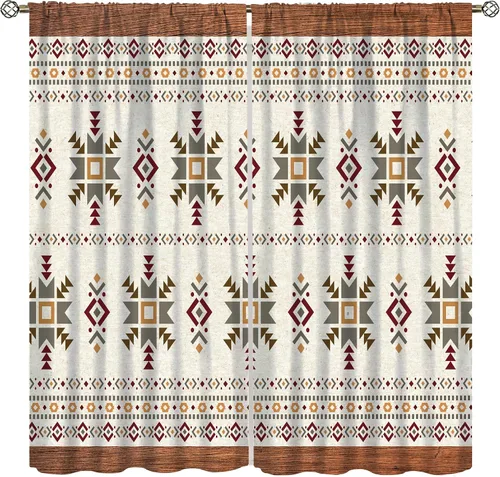 Miniatura 13 de YCness Cortinas aztecas, patrón étnico nativo nativo americano del suroeste, patrón étnico bohemio occidental geométrico para sala de estar