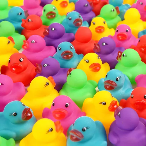 Paquete de 144 mini patos de goma, mini patitos de goma coloridos de baño para niños, flotar y chillar, juego de juguetes de piscina para regalos de