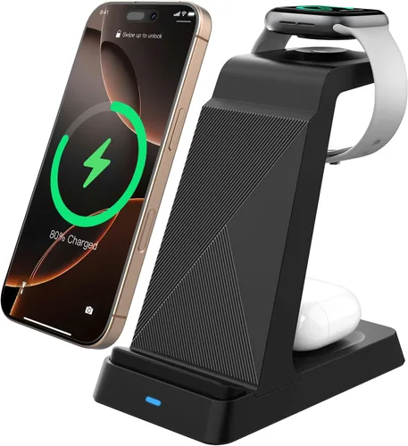 Estación de carga 3 en 1 2026 de carga rápida para iPhone, cargador inalámbrico para iPhone 17 16e 16 15 14 13 12 11 X Pro Max y Apple Watch -