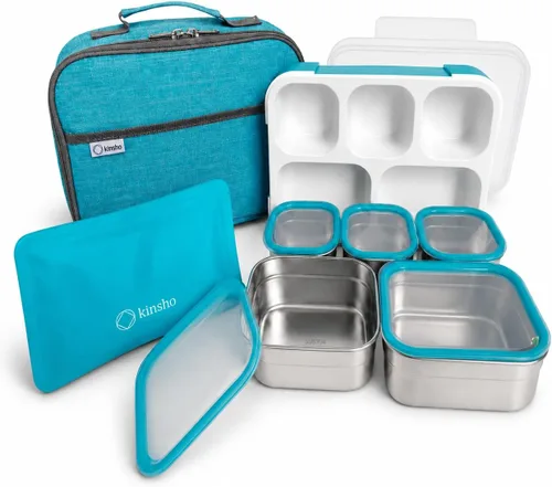 Miniatura 10 de Juego de Lonchera Bento de Acero Inoxidable para Adultos, Niños - Bolsa Aislante y Paquete de Hielo - Compartimento de Metal a Prueba de Fugas