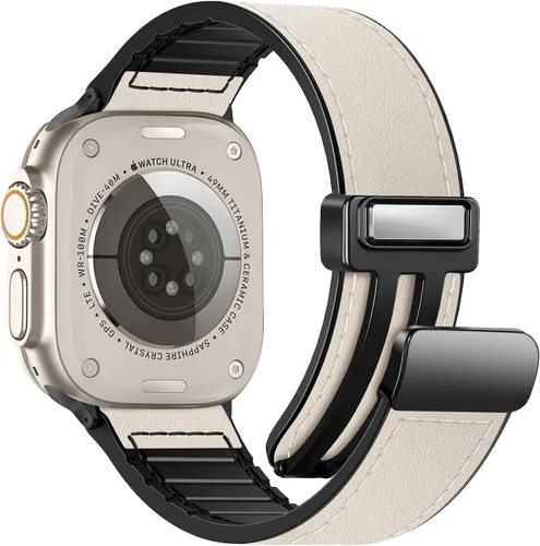 Miniatura 18 de Correas de cuero magnéticas compatibles con Apple Watch 42mm (Serie 10/11) 41mm 40mm 38mm para hombres y mujeres, cuero genuino con hebilla