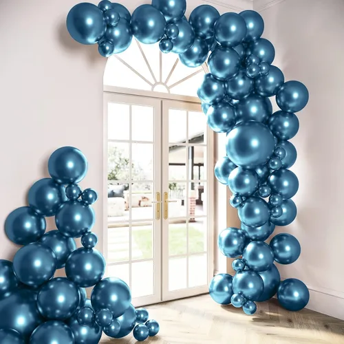 Miniatura 3 de HOUSE OF PARTY Globos azules metálicos: guirnalda de globos azules, globos metálicos azules de 5/12/18 pulgadas para decoraciones de graduación