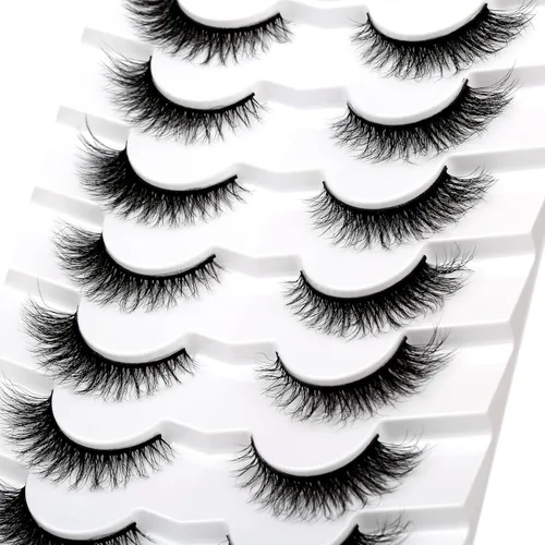 Miniatura 463 de Pooplunch - Pestañas postizas finas de visón sintético, estilo ojo de gato, naturales, cruzadas, tipo racimo, efecto 8D de volumen, tiras