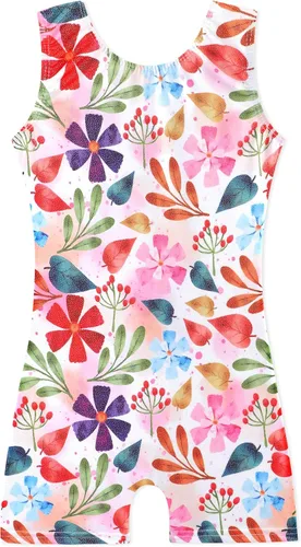 Miniatura 10 de HOZIY - Leotardos de gimnasia con pantalones cortos brillantes para niñas pequeñas; estampados de unicornio, aurora, arco iris, sirena, dinosaurio
