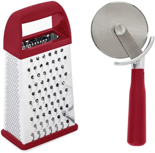 Gorilla Grip Rallador de caja y cortador de pizza, el rallador de caja tiene un recipiente integrado, el cortador de pizza es resistente a la