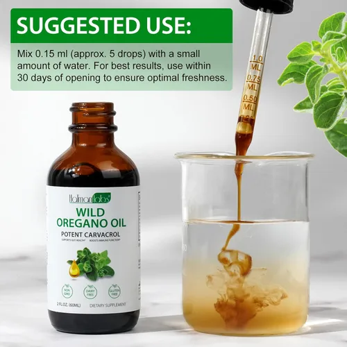 Miniatura 6 de Paquete de 2 gotas líquidas de aceite de orégano orgánico, suplemento de hierbas naturales con aceite de gotas de orégano, inmune, apoyo digestivo