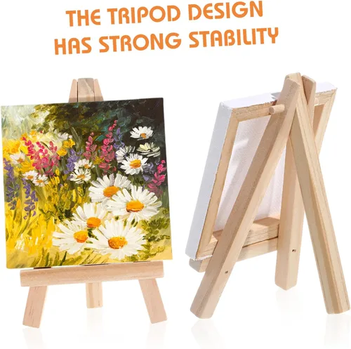 Miniatura 3 de Ipetboom Juego de 12 caballetes de madera con mini lienzo para pintura al óleo para niños y niñas, suministros de arte, soportes de pintura multiusos