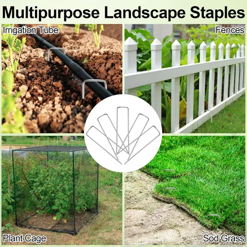 Miniatura 5 de Paquete de 24 estacas de jardín, estacas en forma de U, grapas de paisaje galvanizadas, estacas de tierra, para paisajismo, asegurar tela de barrera