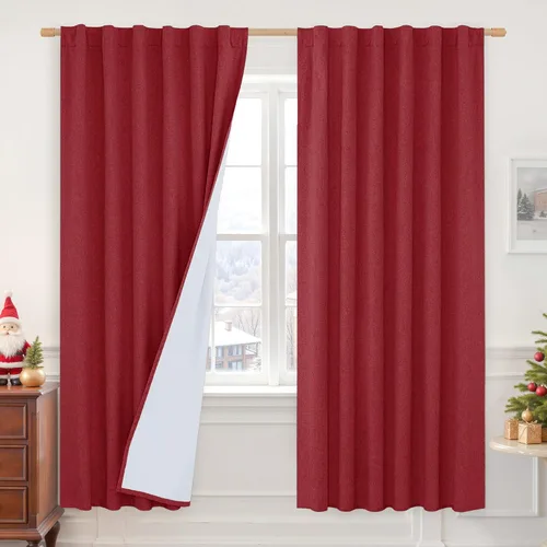 Miniatura 26 de LAMIT Cortinas de lino natural 100 % opacas para ventana, para dormitorio, 45 pulgadas, cortinas térmicas con textura de lino estilo granja