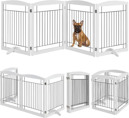 Miniatura 12 de Yaheetech Puerta extra ancha independiente para perros, valla plegable para cachorros con pies de apoyo adecuada para puertas, escaleras, 98 Espresso