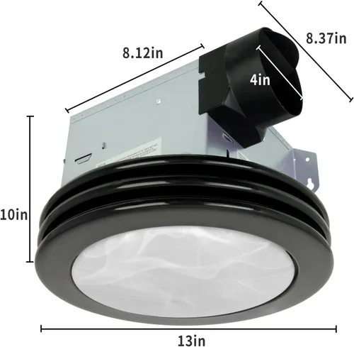 Miniatura 5 de Akicon - Ventilador de baño ultra silencioso de extracción con luz LED 80 CFM 2.0 sones, ventilación redonda para baño con cubierta de vidrio Negro