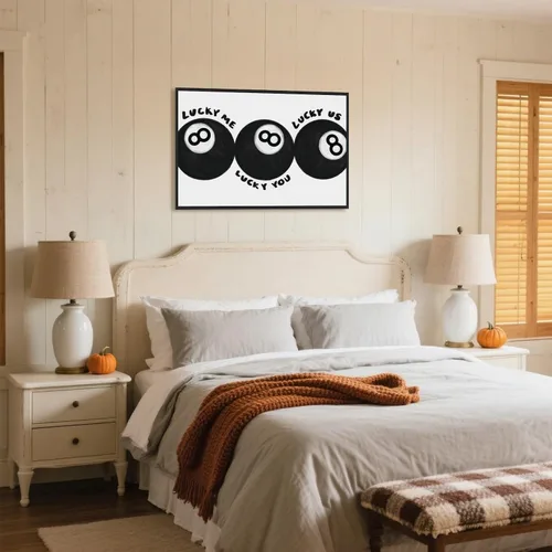 Miniatura 5 de Lucky Me Lucky You - Póster de 8 bolas en blanco y negro para decoración de habitación de niños, diseño retro inspirado en billar, decoración