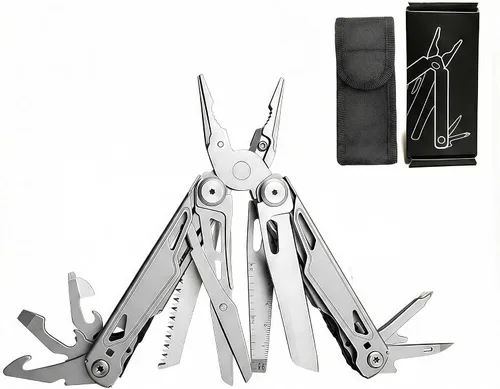 Miniatura 7 de Multiherramienta, multiherramienta de acero inoxidable 28 en 1 con cuchillo de bolsillo, alicates autobloqueantes, abrebotellas, herramienta Negro