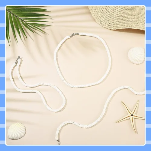 Miniatura 5 de WILLBOND Collar de concha de puka para hombre y mujer, collar de concha blanca con cuentas de concha y cadena de extensión, 3 piezas