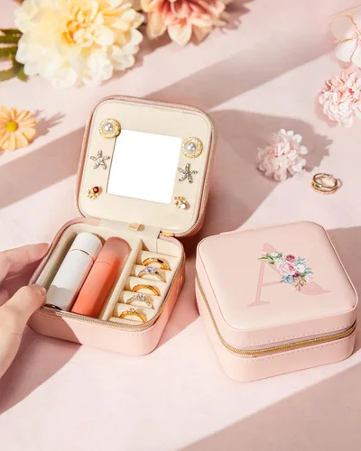 Miniatura 7 de Enthralite Joyero de viaje personalizado, artículos esenciales de viaje para mujeres, organizador de viaje pequeño, joyero para collares, aretes