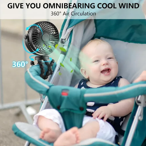 Miniatura 3 de snawowo Mini ventilador portátil personal de mano, ventilador de cochecito de bebé, ventilador de asiento de automóvil, alimentado por USB