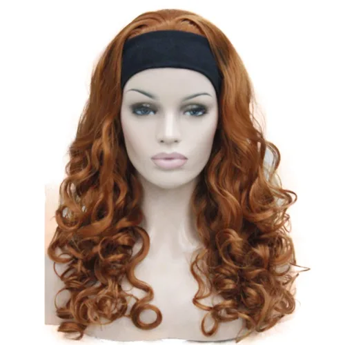 Miniatura 8 de Wiginway 18 pulgadas largo rizado ondulado peluca resistente al calor fibra sintética con diadema negro moda natural para las mujeres negro Jet