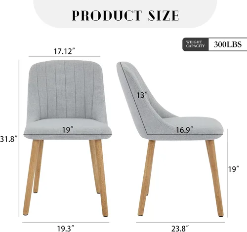 Miniatura 2 de Juego de 2 sillas de comedor tapizadas modernas, soporte ergonómico para la espalda, capacidad de 300 libras, patas de roble para comedor, hogar