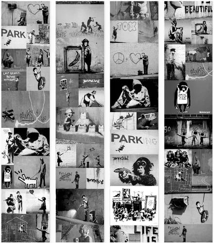 Miniatura 10 de artgeist Puro - Papel tapiz Banksy de 19 x 394 pulgadas, efecto 3D, autoadhesivo, adhesivo, adhesivo, adhesivo, adhesivo, removible, imagen impresa