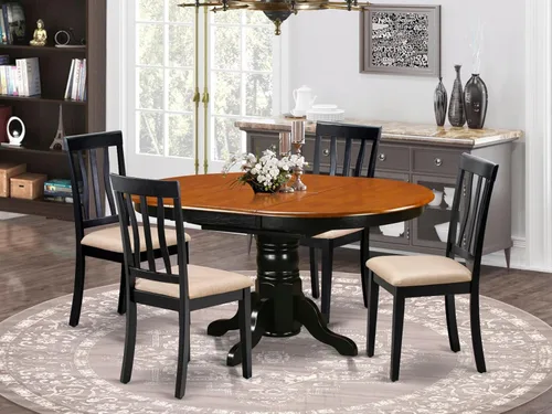 Miniatura 2 de East West Furniture AVAT5-BLK-C - Juego de mesa de comedor de 5 piezas para 4 personas, incluye una mesa de cocina ovalada con hojas de mariposa y 4